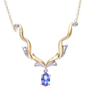 Diamant L’Eternel Womens 9ct Yellow Gold Tanzanite and Diamond Wave Necklace – One Size