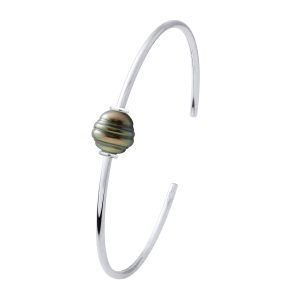 Ateliers Saint Germain Womens Bracelet – Silver 925 – Real Cultured Tahiti Pearl Circled 9-10 mm – Black – One Size