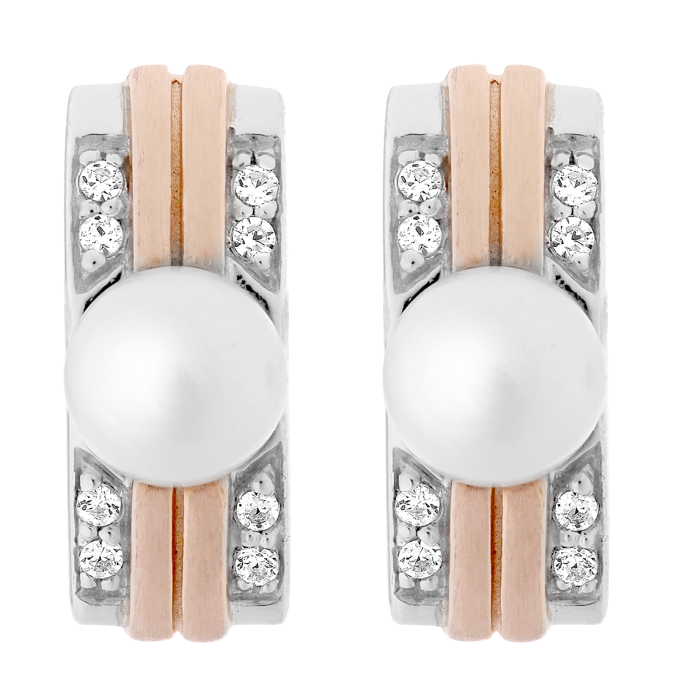 Orphelia 'Lea' WoMens 925 Sterling Silver Stud Earrings - Silver/Rose ZO-7284 - Silver & Rose Gold - One Size