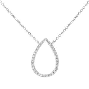 Diamant L’Eternel Womens 9ct White Gold 0.10ct Diamond Open Teardrop Pendant Necklace of Length 40.6cm – Size P 1/2