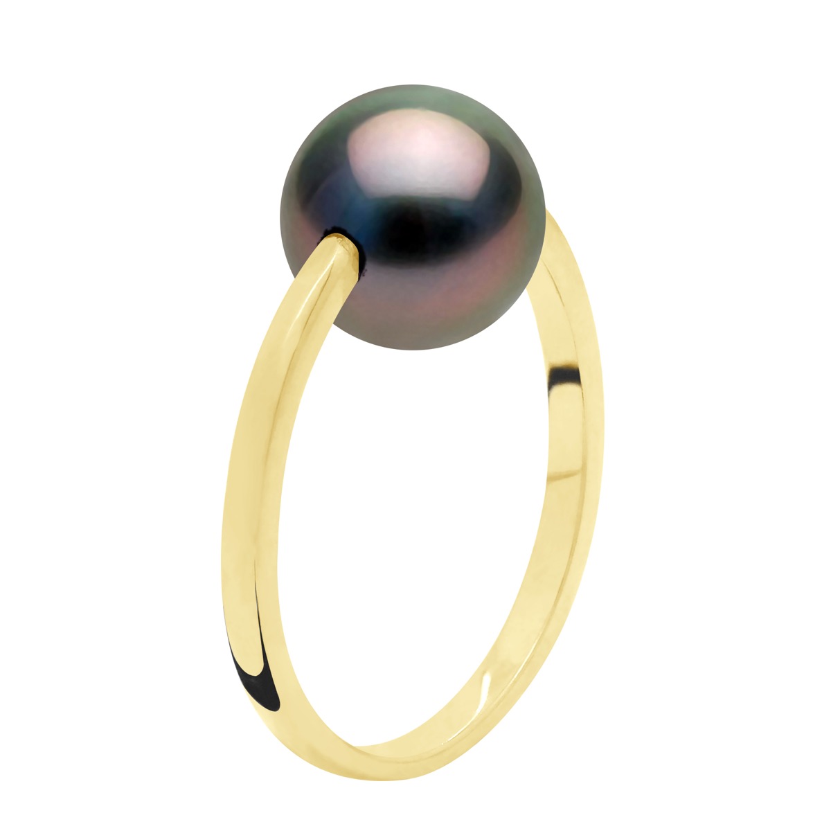 Ateliers Saint Germain Womens Ring - Yellow Gold - Real Cultured Tahiti Pearl Round 8-9 mm - Black - Size T 1/2