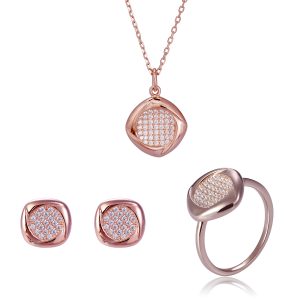 Orphelia ‘Amalia’ WoMens 925 Sterling Silver Set: Necklace + Earrings + Ring – Rose SET-7442 – Size Q