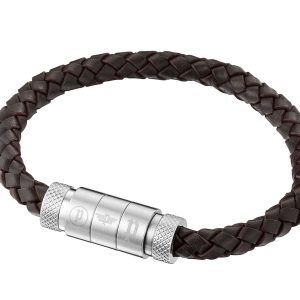 Police : “VEGAS” Brown Leather Bracelet – Silver – One Size