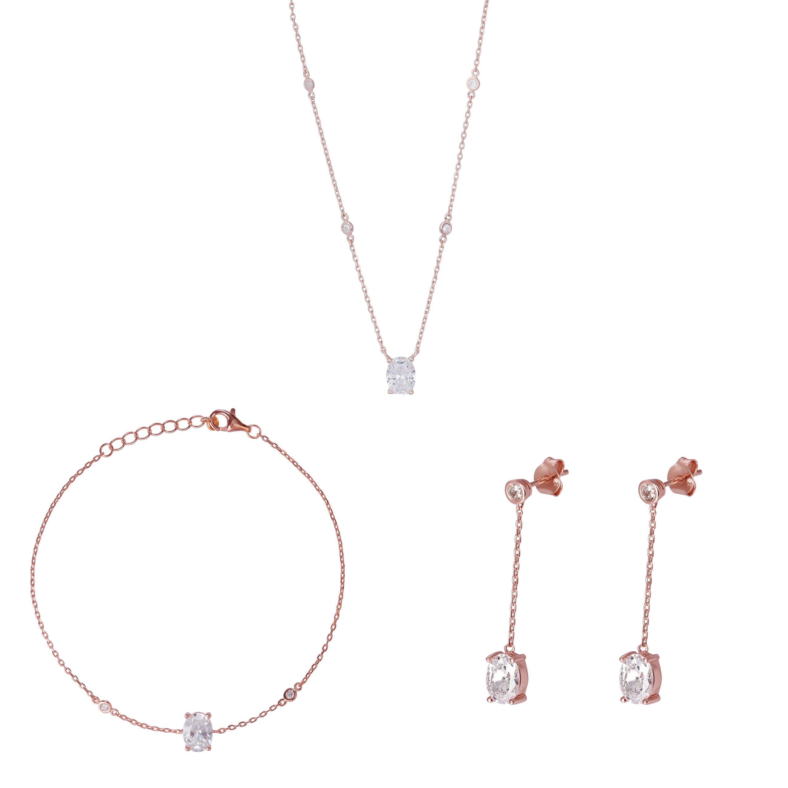 Orphelia 'Elodie' WoMens 925 Sterling Silver Set: Chain + Bracelet + Earrings - Rose SET-7419 - One Size