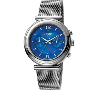 Ferre Milano Womens FM1L081M0051 Watch with Silver Strap and Blue Dial – One Size