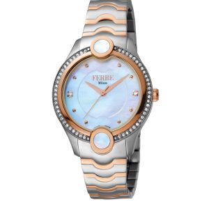 Ferre Milano Womens FM1L082M0031 Rose Gold Watch/Band with Silver Dial – Silver & Gold – One Size