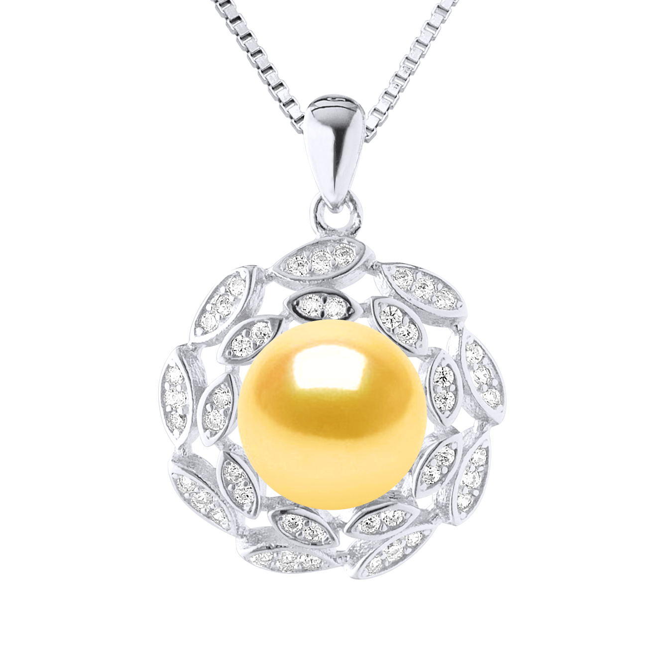 Diadema Womens SUN Necklace Freshwater Pearl 9-10mm Golden 925 - Gold Silver - One Size