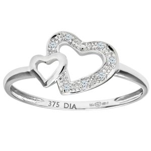 Diamant L’Eternel Womens 9ct White Gold Pave Set Diamond Heart In Ring – Size J