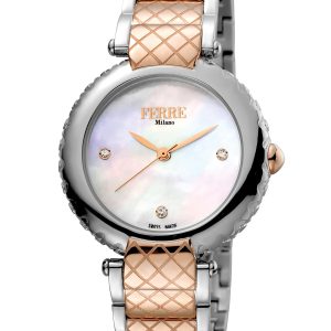 Ferre Milano FM1L099M0091 WoMens Black Dial Stainless Steel Watch – Silver & Gold – One Size