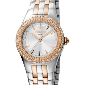 Ferre Milano FM1L089M0101 WoMens Chocolate Dial Stainless Steel Watch – Silver & Gold – One Size