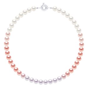 Ateliers Saint Germain Womens Necklace of Real Cultured Freshwater Pearls and Round 8-9 mm – Multicolour Silver – One Size