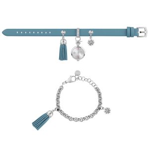 Furla WoMens White Dial Chain Calfskin Leather Set Watch – Blue – One Size