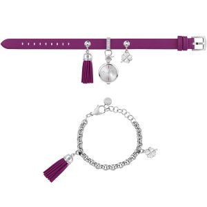 Furla WoMens White Dial Chain Calfskin Leather Set Watch – Purple – One Size