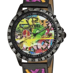 Rebel WoMens Dumbo Black Dial Leather Watch – One Size