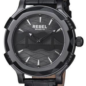 Rebel Mens Brooklyn Bridge Black Dial Leather Watch – One Size