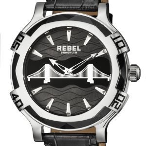 Rebel Mens Brooklyn Bridge Black Dial Leather Watch – One Size
