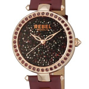 Rebel WoMens Rockaway Parkway Burgundy/Black Dial Leather Watch – One Size