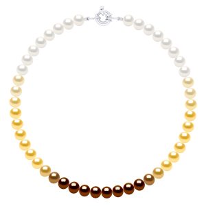 Ateliers Saint Germain Womens Necklace of Real Cultured Freshwater Pearls and Round 8-9 mm – Multicolour Silver – One Size