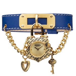 Rebel WoMens Seagate Gold Dial Leather Watch – Blue – One Size