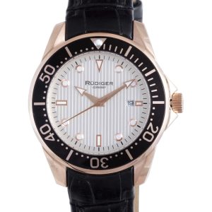 Rudiger : Mens Chemnitz Silver Watch – Black Leather – One Size