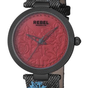 Rebel WoMens Carroll Gardens Burgundy Dial Cloth Watch – Black – One Size