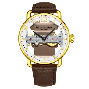 Stührling Mens Brown and Yellow Gold Bridge Quartz 42mm – One Size