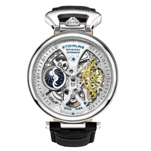 Stührling Mens Silver Emperor’s Grand DT Automatic 46mm Skeleton – One Size