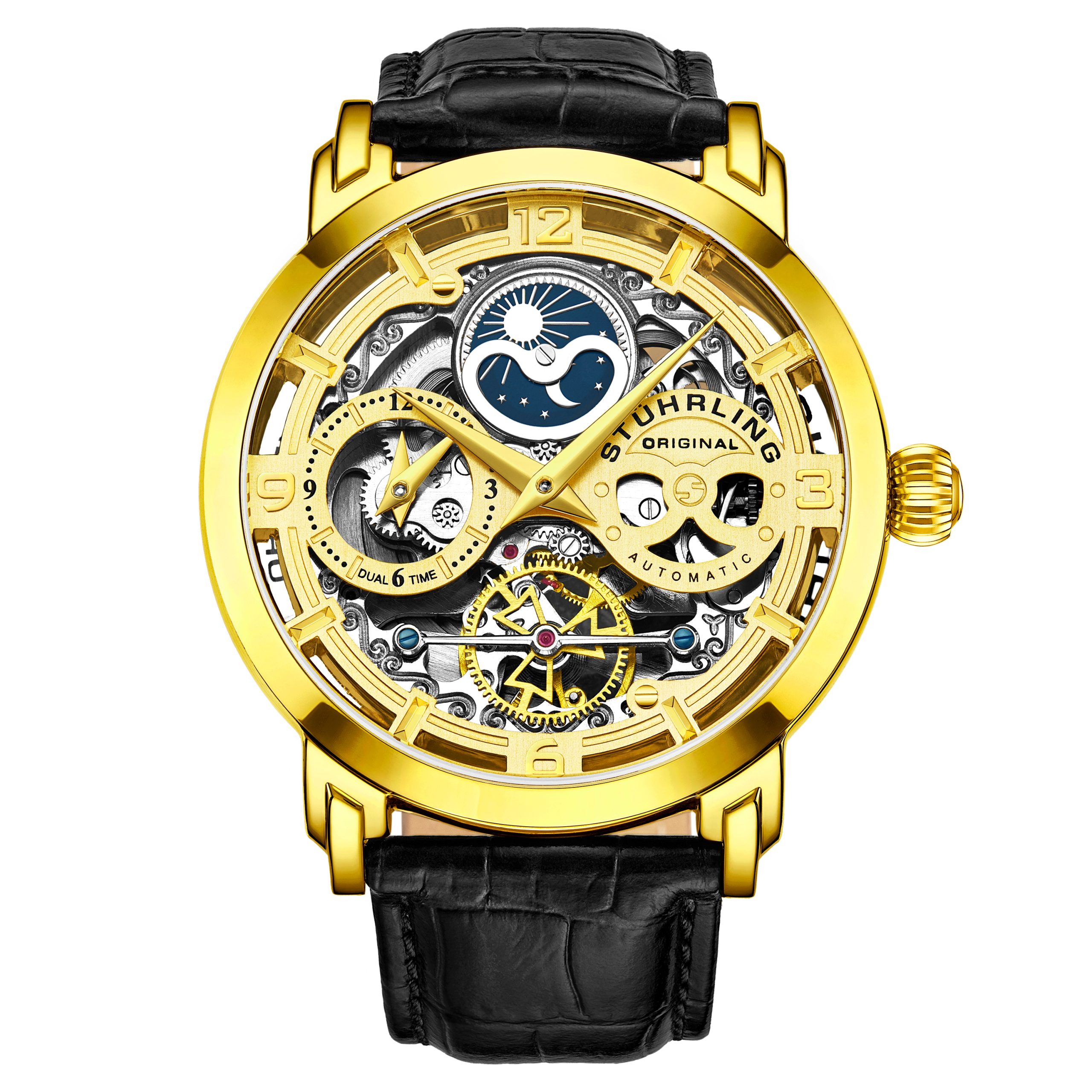 Stührling Mens Black and Gold Anatol Automatic 46mm - One Size