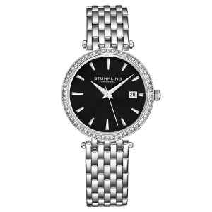 Stührling Womens Silver and Black Symphony Quartz 40mm – One Size