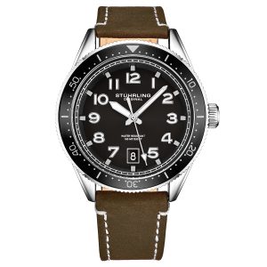 Stührling Mens Black and Brown Quartz 42mm – Silver – One Size