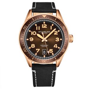 Stührling Mens Rose Gold and Brown Quartz 42mm – One Size