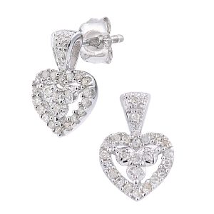 Diamant L’Eternel Womens 9ct White Gold Diamond Hearts Cluster Earrings – One Size