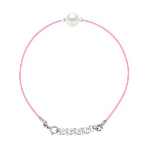 Diadema Womens – Bracelet – Pink Nylon – Freshwater Pearl – White – One Size