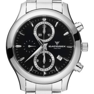 Catorex : Mens Chrono Tradition Wrist Black Watch – Silver Stainless Steel – One Size