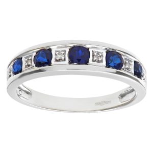 Diamant L’Eternel Womens Round Brilliant Sapphire and Diamonds 9ct White Gold Eternity Ring – Size J
