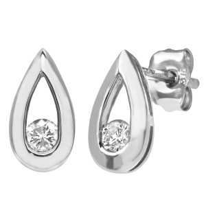 Diamant L’Eternel Womens 9ct White Gold 0.15ct Diamond Tear Drop Earrings – One Size