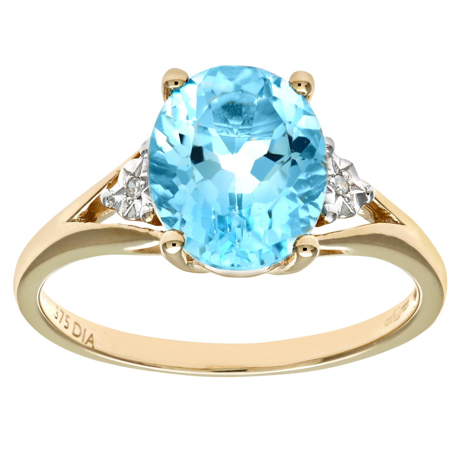 Diamant L'Eternel Womens 9Ct Yellow Gold Oval Blue Topaz And Diamond Ring by - Size K