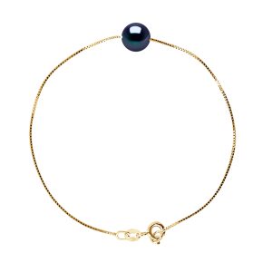 Diadema Womens – Bracelet – Real Freshwater Pearls – Black – Yellow Gold – One Size