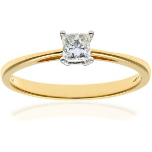 Diamant L’Eternel Womens 18ct Yellow Gold 1/4 Carat Certified J/I Princess Cut Diamond Engagement Ring – Size N