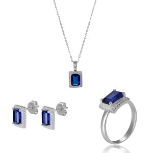 Orphelia ‘Enora’ WoMens 925 Sterling Silver Set: Necklace + Earrings + Ring – SET-7425/SA – Size R 1/2