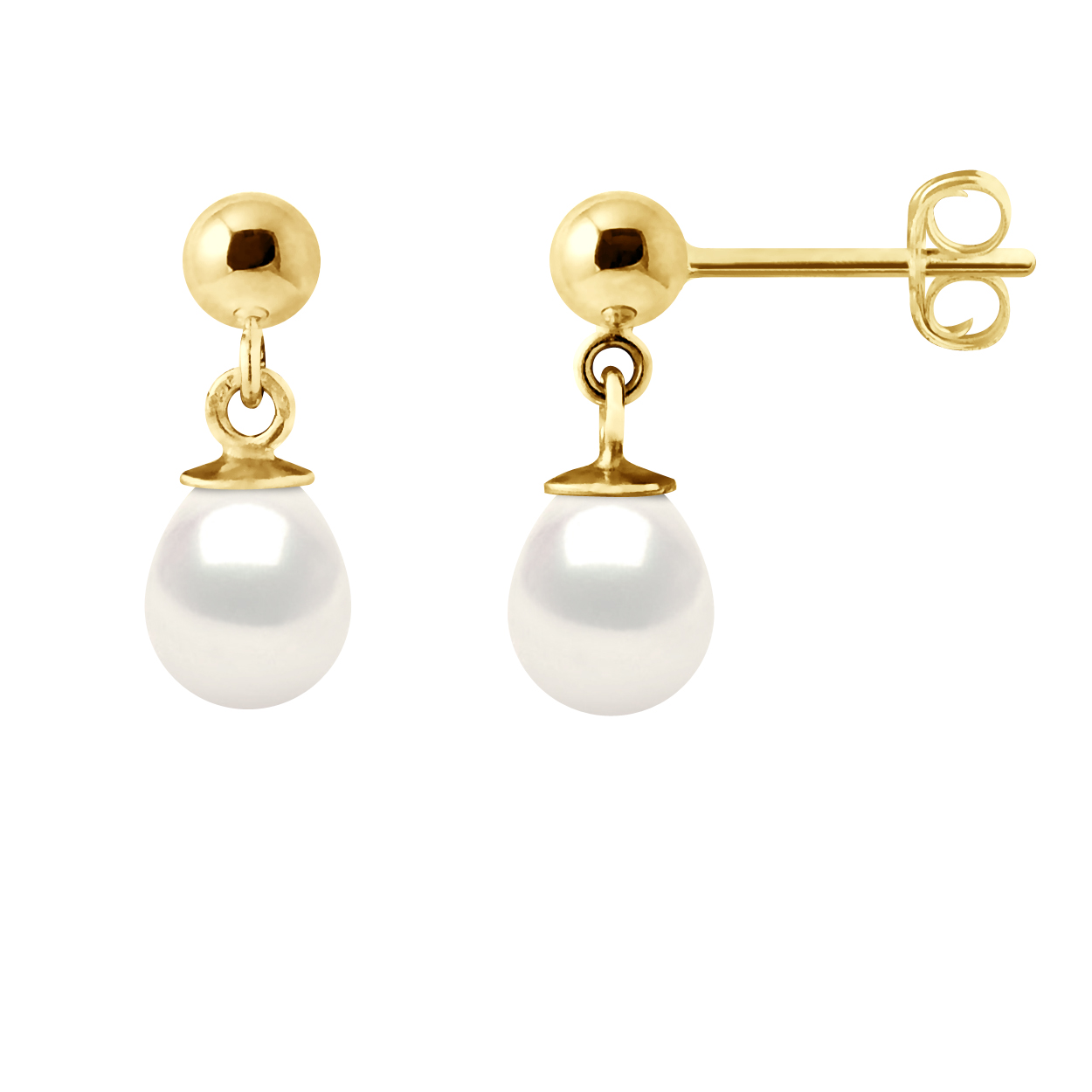Diadema Womens - Earrings Yellow Gold and Real Freshwater Pearls - White - One Size