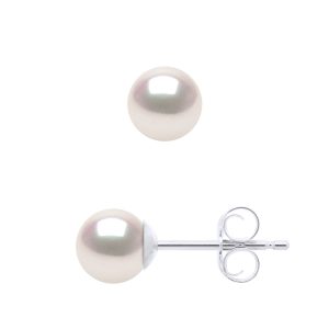 Ateliers Saint Germain Womens Earrings in White Gold 750 and Real Cultured Pearls Akoya Japanese Certified Round 5-6 mm – One Size