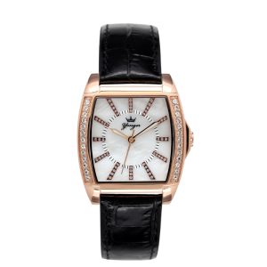 Yonger & Bresson Womens and Bresson: Rose Gold Watch with White Dial – Black Leather – One Size