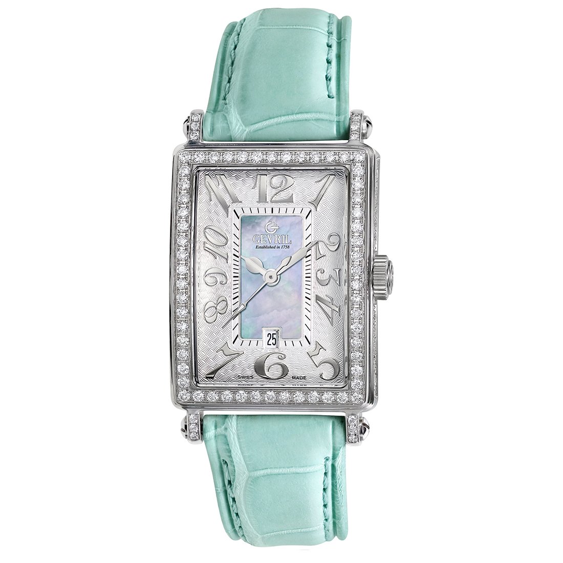 Gevril WoMens 7247NV Mini Quartz Avenue of Americas Blue Diamond Watch - Pink - One Size