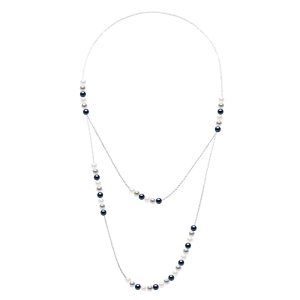 Ateliers Saint Germain Womens Double Long Necklace Prestige – Real Cultured Freshwater Pearls 5-6 mm – White/Grey Silver – One Size