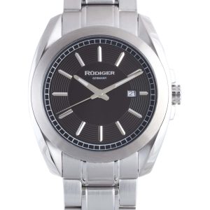 Rudiger : Mens Dresden Black Watch – Silver Stainless Steel – One Size