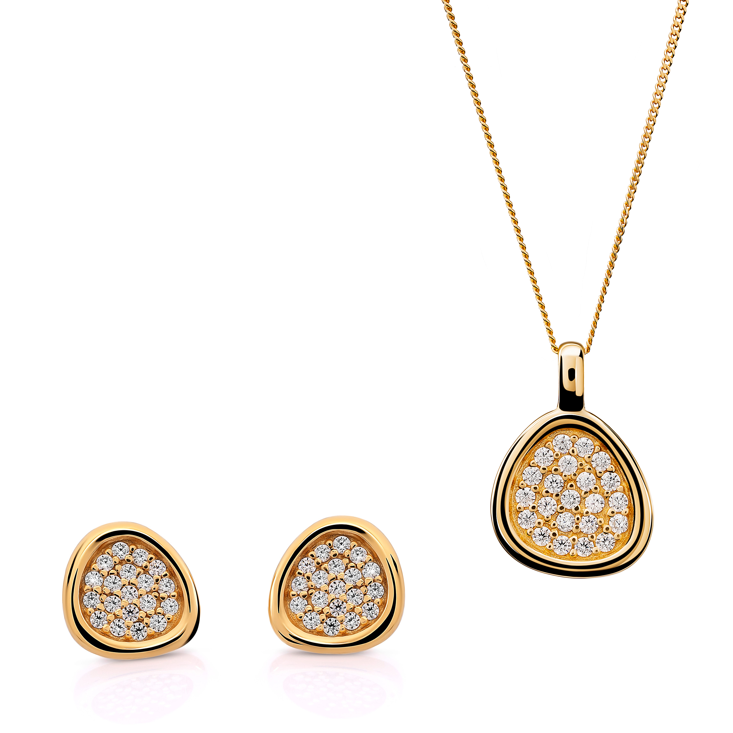 Orphelia 'Layla' WoMens 925 Sterling Silver Set: Chain-Pendant + Earrings - Gold SET-7489/G - One Size