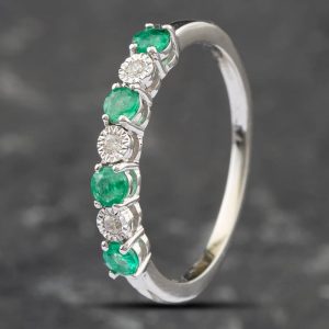 Pre-Owned 14ct White Gold 0.48ct Emerald & 0.04ct Brilliant Cut Diamond Half Eternity Ring 43371019