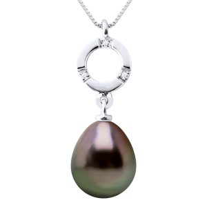 Ateliers Saint Germain Womens Pendant Jewelry 0,01 Cts White Gold 375 and Real Cultured Tahiti Pearl Pear 9-10 mm – One Size