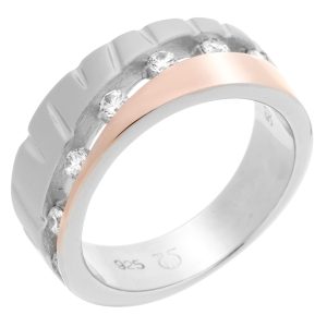 Orphelia WoMens 925 Sterling Silver Ring – Silver/Rose ZR-7093 – Silver & Rose Gold – Size O 1/2